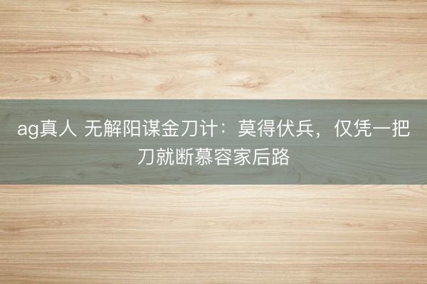 ag真人 无解阳谋金刀计：莫得伏兵，仅凭一把刀就断慕容家后路